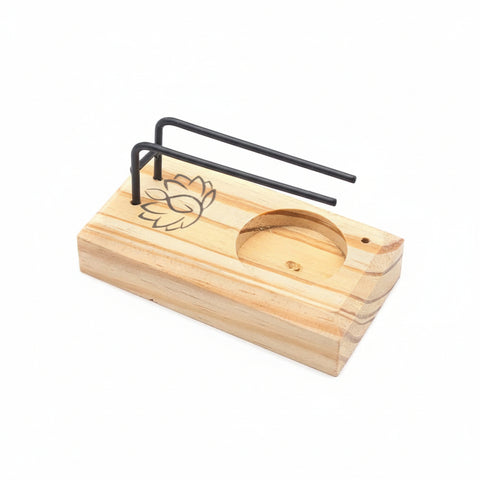 Wooden palo santo burner with lotus flower design and metal holder