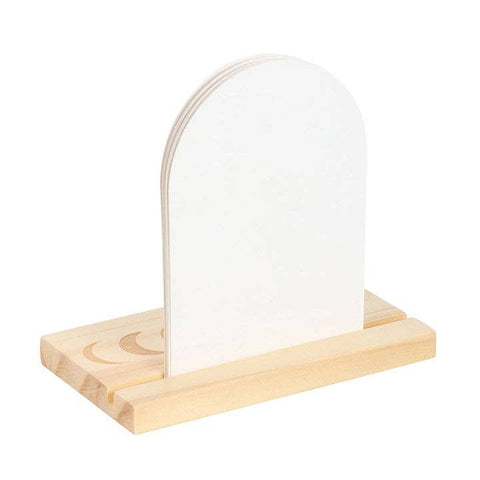 Back of Luna Moth Affirmation Card displayed on wooden moon phase stand with the message “I have the power to change my story.”