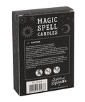Box of Magic Spell Candles with warning text and branding on a white background