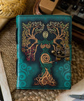 Mother earth leather journal with tree of life design on green vintage style cover
