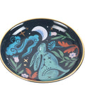 Side view of Mystical Midnight Hare Trinket Dish showing blue and gold celestial artwork