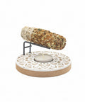 Wooden palo santo burner with tealight and palo santo stick on metal holder