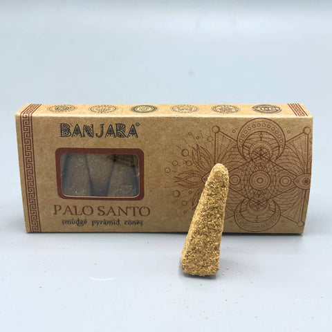 Single palo santo smudge pyramid incense cone from Banjara