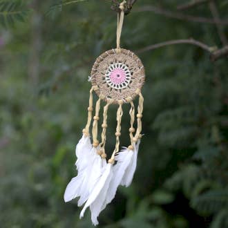 Pastel pink macramé dream catcher 9cm