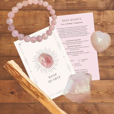 Rose Quartz Crystal Healing Gift Set with bracelet and crystals