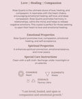 Rose quartz meaning card back showing properties, chakras and affirmation — Fragrant Heaven