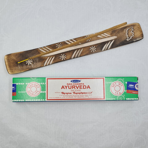 Satya Ayurveda Nag Champa Incense Sticks 15g box on a white background, crafted to promote balance and harmony.