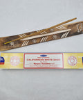 Satya Californian White Sage Nag Champa Incense Sticks 15g box on a white background, perfect for energy cleansing.