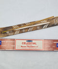 Satya Celestial Incense Sticks 15g box on a white background, offering an uplifting aroma for spiritual connection.