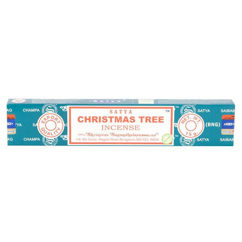Box of Satya Christmas Tree incense on a white background