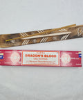 Satya Dragon's Blood Incense Sticks 15g box on a white background, featuring a protective and grounding aroma.