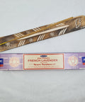 Satya French Lavender Nag Champa Incense Sticks 15g box on a white background, with a calming and relaxing fragrance.