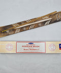 Satya Persian Musk Nag Champa Incense Sticks 15g box on a white background, featuring a luxurious and alluring aroma.