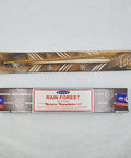 Satya Rainforest Incense Sticks 15g box on a white background, featuring a refreshing nature-inspired aroma.