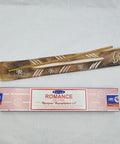 Satya Romance Incense Sticks 15g box on a white background, offering a warm and alluring fragrance for intimate settings.