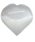 Large selenite puff heart 7cm on white background showing white silky fibrous surface — Fragrant Heaven