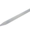 Slender selenite pointed wand on white background showing tapered tip and silky white surface — Fragrant Heaven