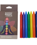 Seven chakra manifest candles showing outer packaging and seven candles for meditation and intention setting