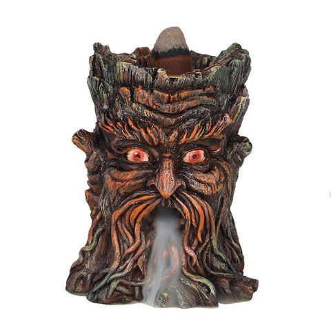 Small Green Man Backflow Incense Burner with smoke cascading from the mouth creating a misty waterfall effect.