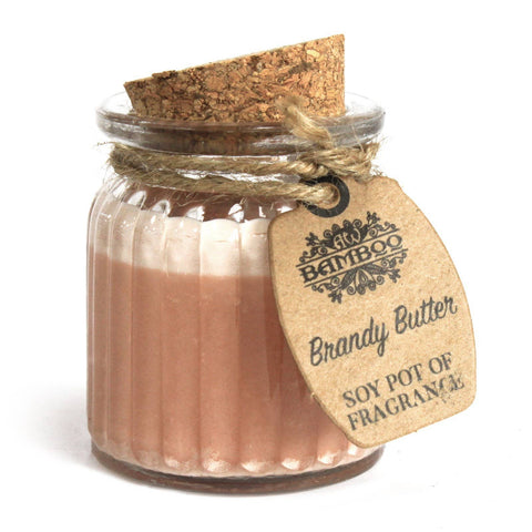 Soy pot fragrance jar candle with cork lid in Brandy Butter scent