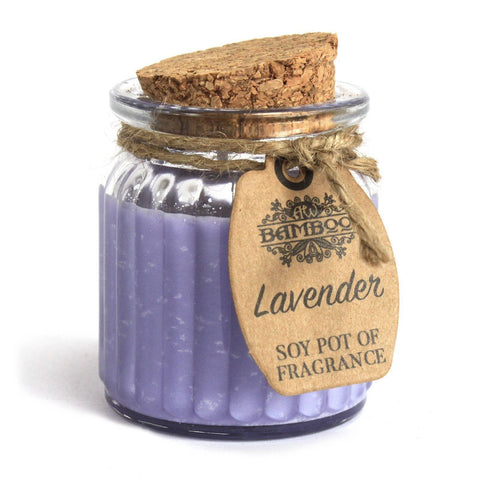 Soy pot fragrance jar candle with cork lid in lavender scent