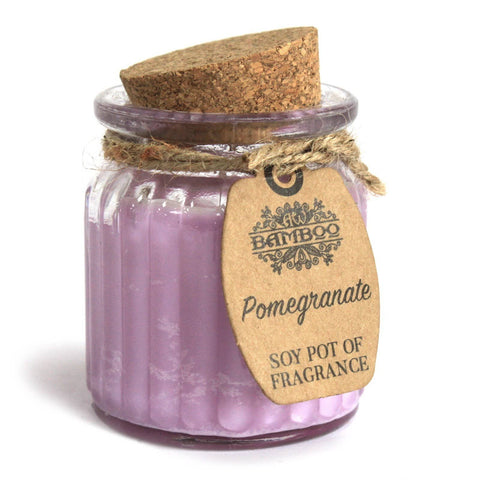 Soy pot fragrance jar candle with cork lid in pomegranate scent
