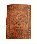 tree embossed leather journal diary with detailed tree of life design on genuine leather cover
