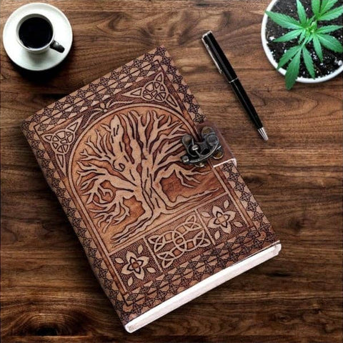 tree embossed leather journal diary with natural paper pages for writing and reflection