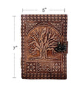 tree embossed leather journal diary showing 7x5 inch size with clasp closure detail