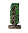 Tree of Life Backflow Burner side view incense holder made from cold cast resin, featuring tree trunk and green leaf detailing. Symbol of growth and renewal, used for meditation and home energy cleansing.