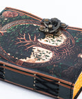 Leather journal tree of life design with clasp closure detailed view