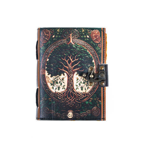 Tree of life leather journal vintage style cover with detailed artwork