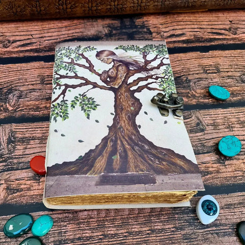tree of life leather journal vintage notebook with mother earth design on cover