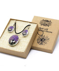 Tree of Life pressed lavender flower jewellery set with necklace and matching earrings in gift box