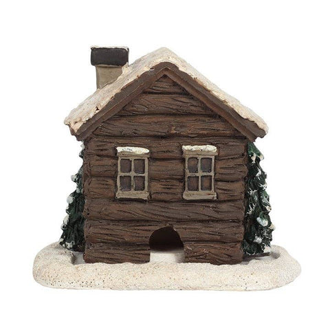 Back view of Winter Log Cabin Incense Burner showing chimney opening.