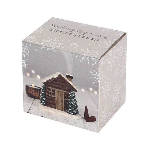 Winter Log Cabin Incense Cone Burner in its decorative snowflake box.