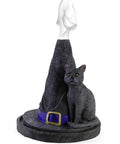 Witch Hat with Cat Incense Cone Holder with smoke rising from the top.